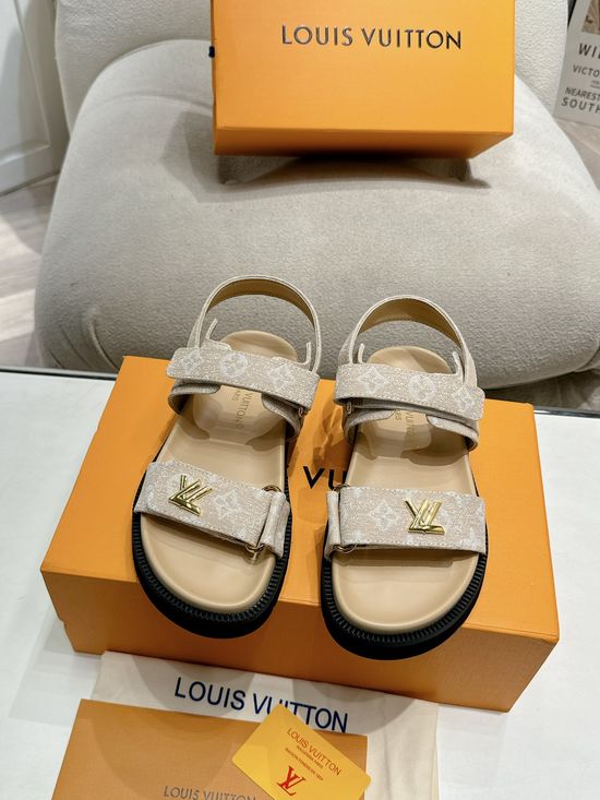 Louis Vuitton Raffia Upper Flat Sandals with Adjustable Fastener