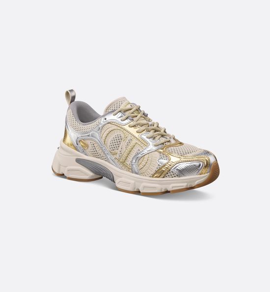 Christian Dior Metallic Leather Mesh Casual Sneakers With Accent Details