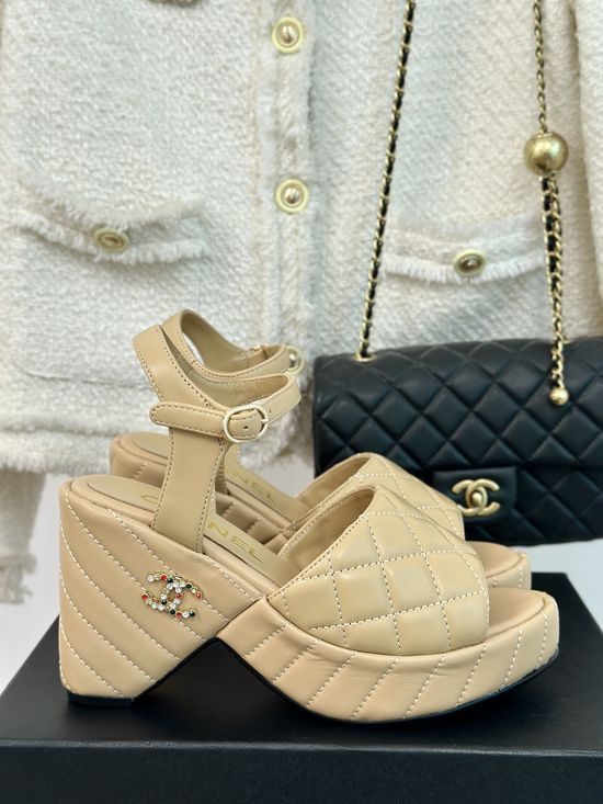Chanel Logo Thick Heel Fashion Comfortable Platform Sandals