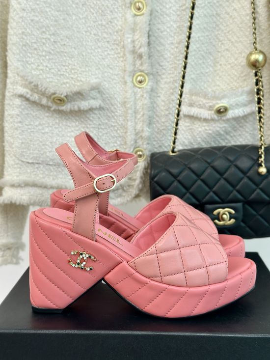 Chanel Logo Thick Heel Fashion Comfortable Platform Sandals
