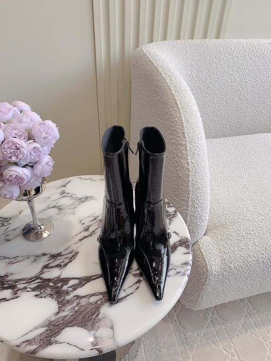 Yves Saint Laurent Patent Leather High Heel Ankle Boots Leather Sole