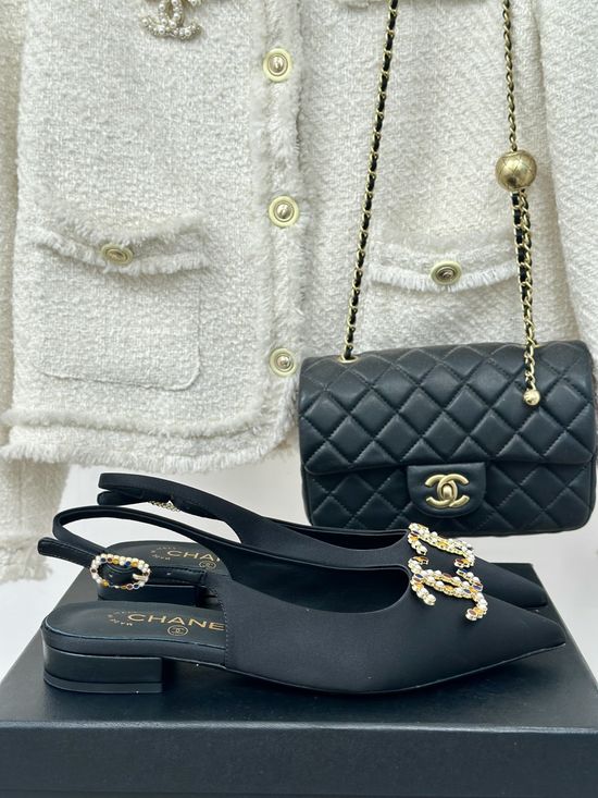 Chanel Pointed Toe Open Back Silk Sandals
