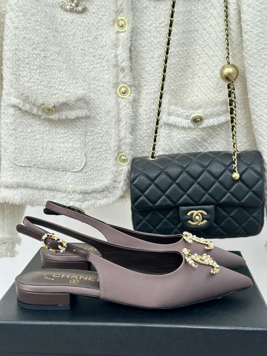 Chanel Pointed Toe Open Back Silk Sandals