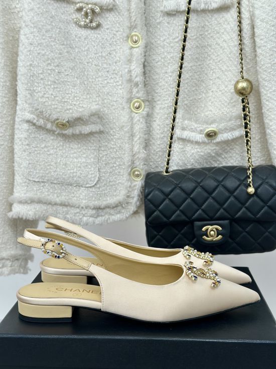 Chanel Pointed Toe Open Back Silk Sandals