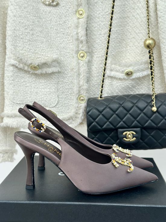 Chanel Pointed Toe Open Back Silk Sandals