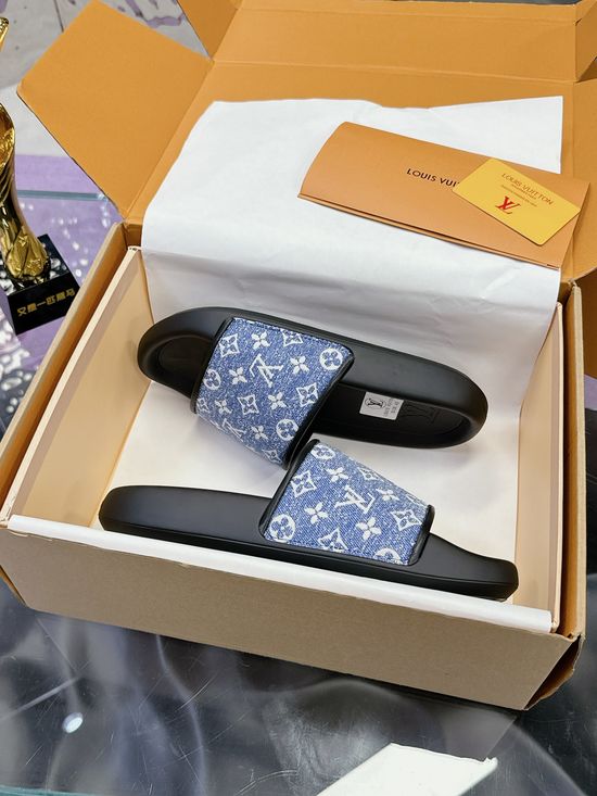 Louis Vuitton Premium Denim Upper Slippers With Comfortable Soft Sole