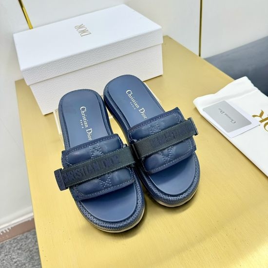 Christian Dior CD Quilted Pattern Adjustable Thick Sole Slide Sandals