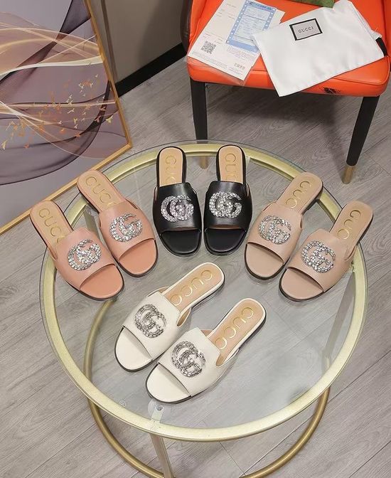 Gucci Elegant Crystal Decor Flat Slide Sandals For Daily Wear