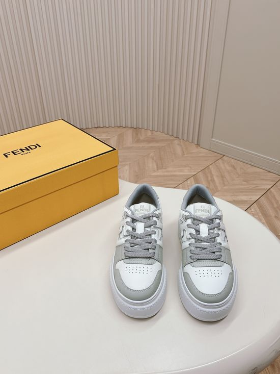 Fendi Retro Embossed Logo Leather Platform Sneakers