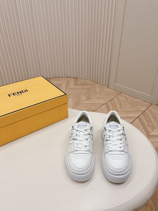 Fendi Retro Embossed Logo Leather Platform Sneakers