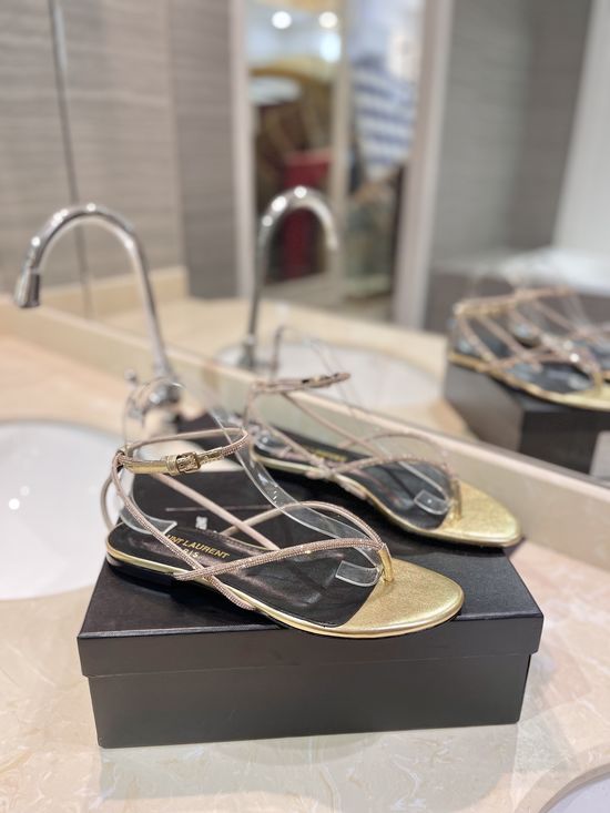 Yves Saint Laurent Rhinestone Flat Sandals with Genuine Leather Sole