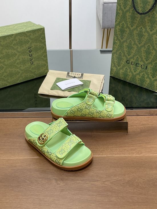 Gucci Rhinestone Decor Strap Casual Comfort Open Toe Slides