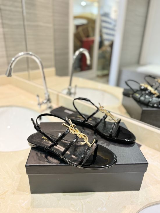 Yves Saint Laurent Metallic Logo Flat Sandals With Leather Insole