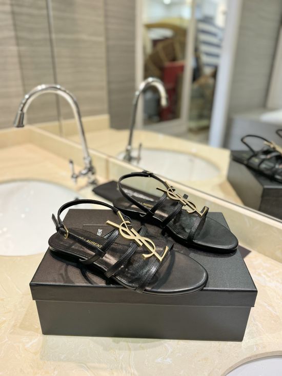 Yves Saint Laurent Metallic Logo Flat Sandals With Leather Insole