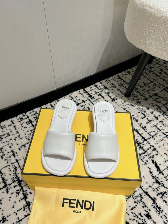 Fendi Padded Quilted Block Heel Slip-on Comfortable Slides