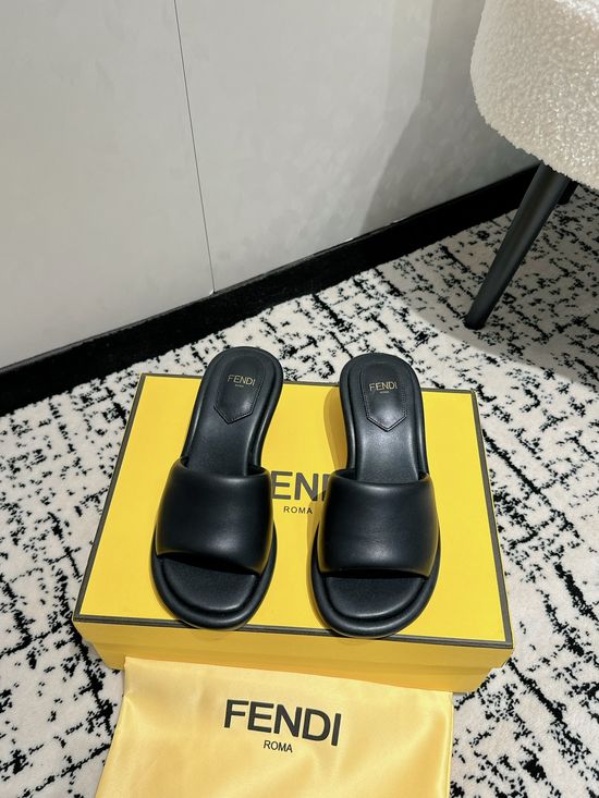 Fendi Padded Quilted Block Heel Slip-on Comfortable Slides