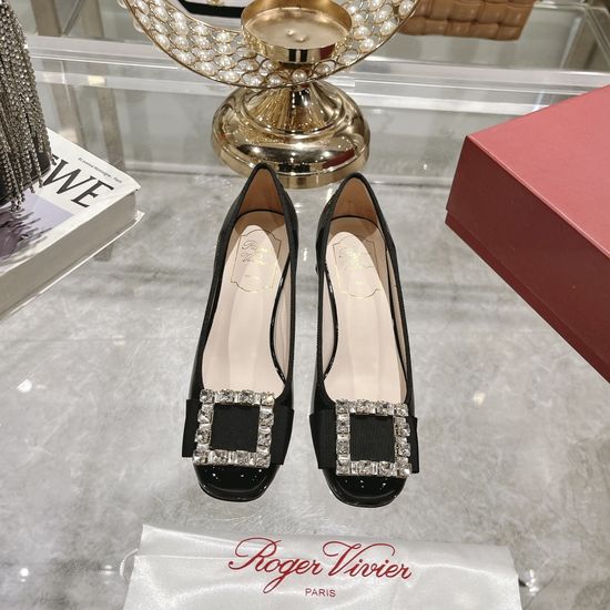 Roger Viver Rhinestone Buckle Chunky Heel Patent Leather Pumps