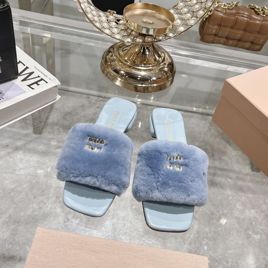 Miu Miu Shearling Lined Flat Slide Slippers With Leather Sole