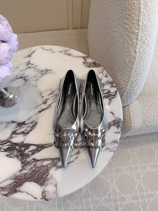 Balenciaga Pointed Toe Flat Shoes Classic Buckle Decor Leather Sole