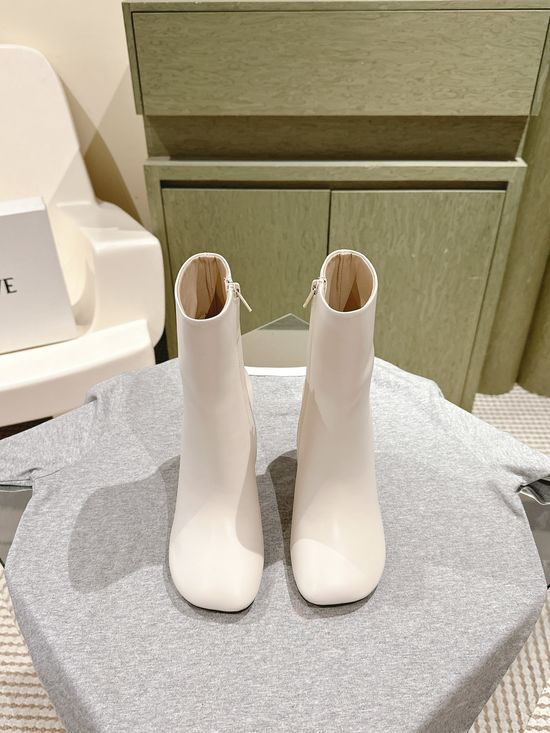 Loewe Round Toe Kitten Heel Ankle Boots with Leather Upper