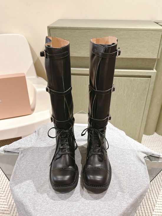 Miu Miu Genuine Leather Ankle And Knee High Fashion Boots