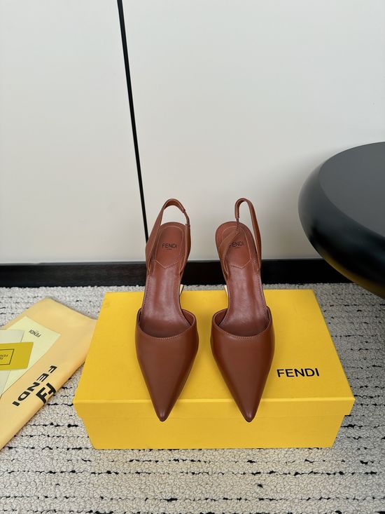Fendi Cone Toe Ankle Strap Leather High Heel Sandals