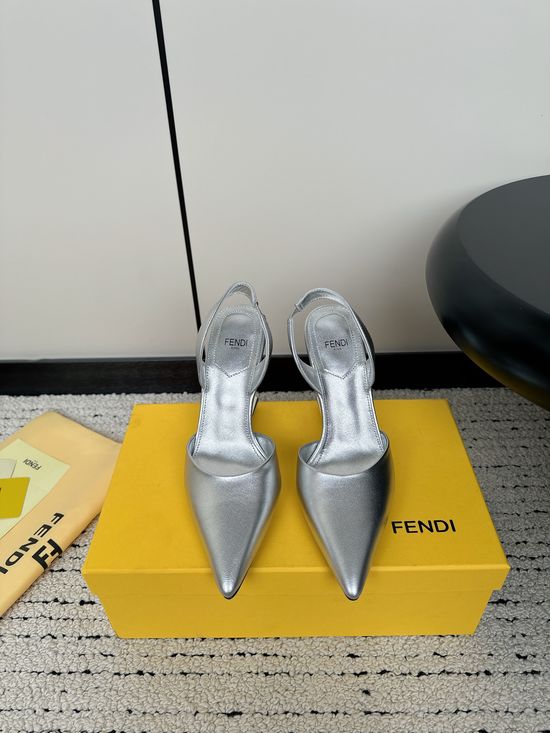 Fendi Cone Toe Ankle Strap Leather High Heel Sandals