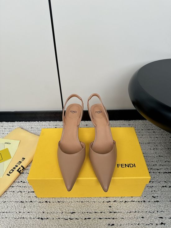 Fendi Cone Toe Metal Ankle Strap Leather High Heel Sandals