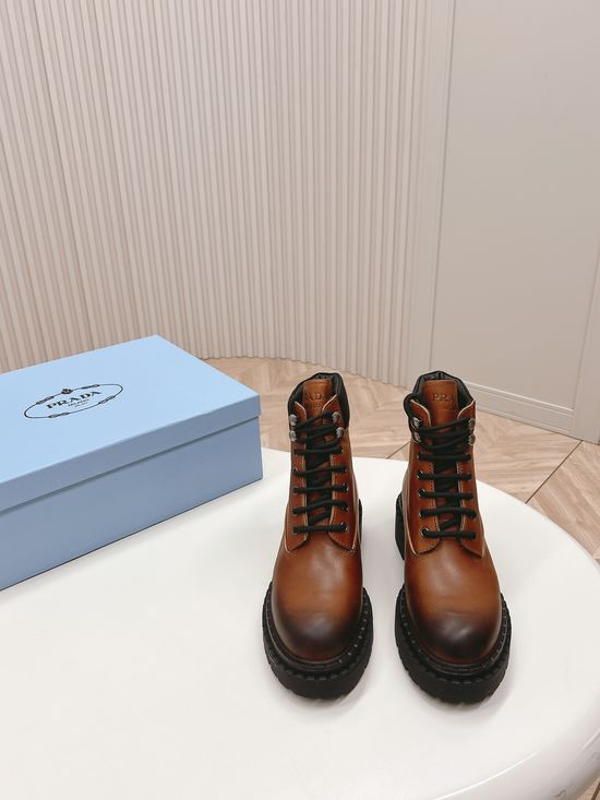 Prada Retro Platform Combat Boots Premium Leather Upper