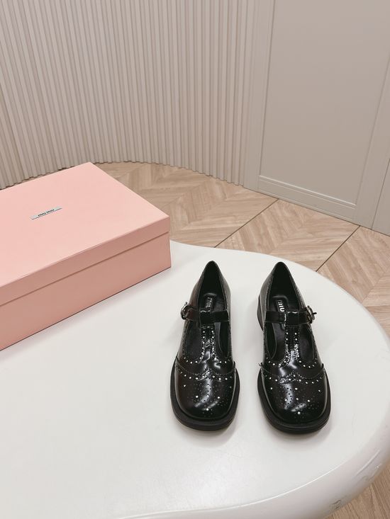 Miu Miu Retro Mary Jane Chunky Heel Leather Shoes