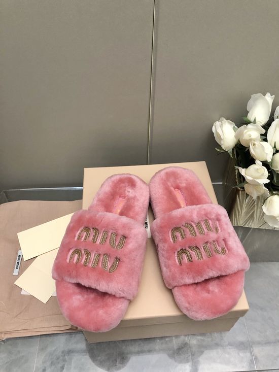 Miu Miu Embroidered Wool Slippers Non-slip Soft Comfortable Home Shoes