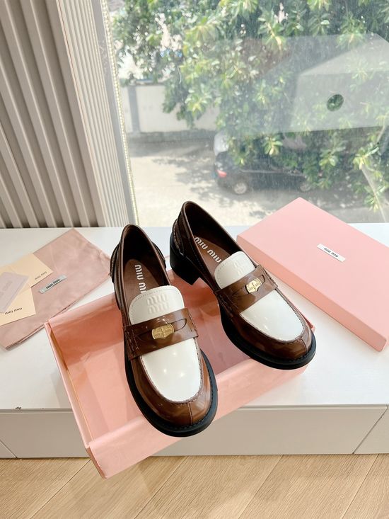 Miu Miu Vintage Distressed Leather Lace-up Loafers