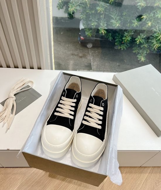 Rick Owens High-top Full Grain Cowhide Casual Sneakers Canvas Upper
