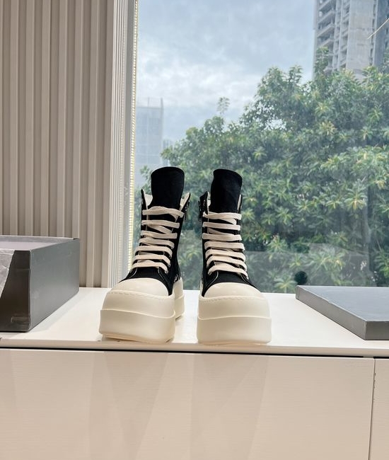Rick Owens High-top Full Grain Cowhide Casual Sneakers Canvas Upper