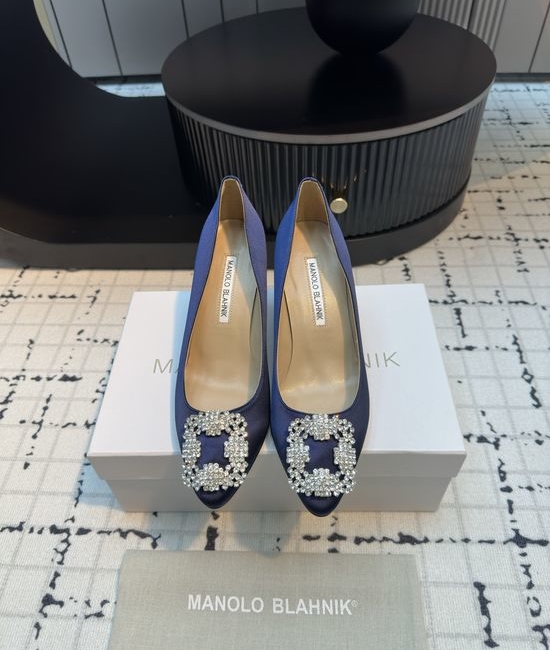 Manolo Blahnik MB Elegant Silk High Heels with Crystal Buckle for Formal Occasions
