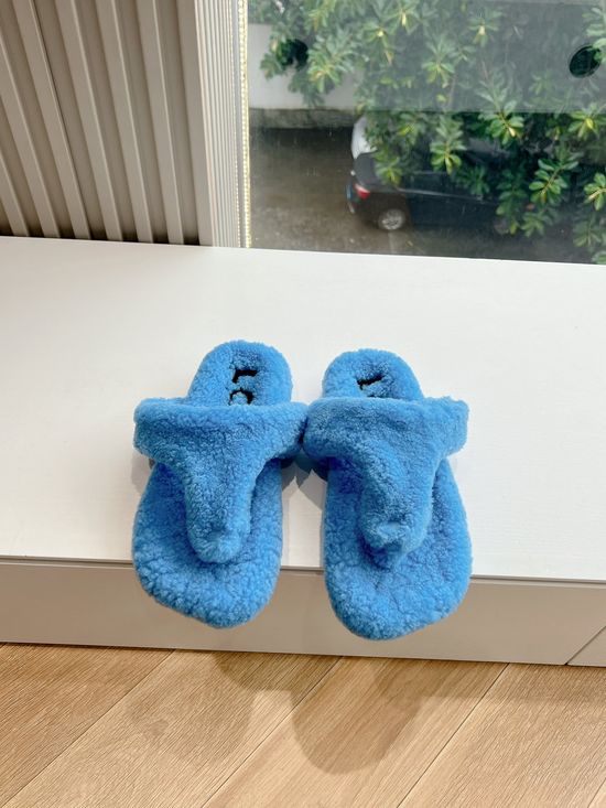 Loewe Faux Fur Lined Mary Jane Mules Round Toe Carved Slippers