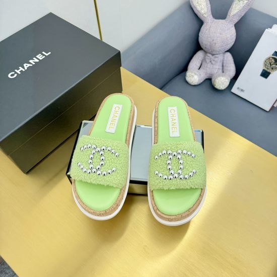 Chanel Sheepskin Upper Flat Slippers With Rubber Sole
