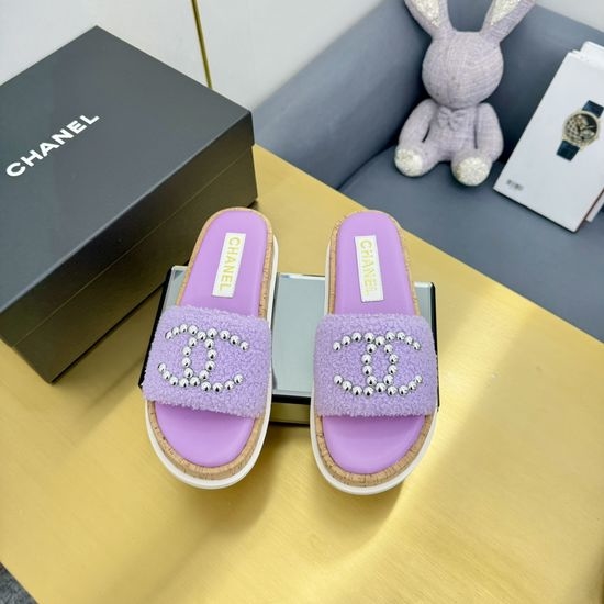 Chanel Sheepskin Upper Flat Slippers With Rubber Sole