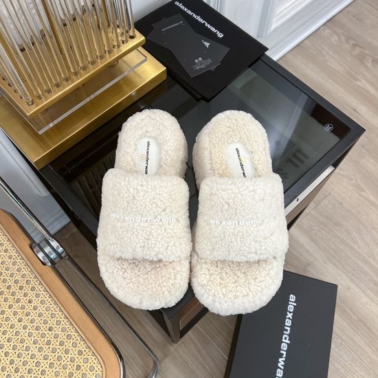Alexander Wang Rhinestone Mid-Height Fuzzy Slippers Wool Upper Soft Sole