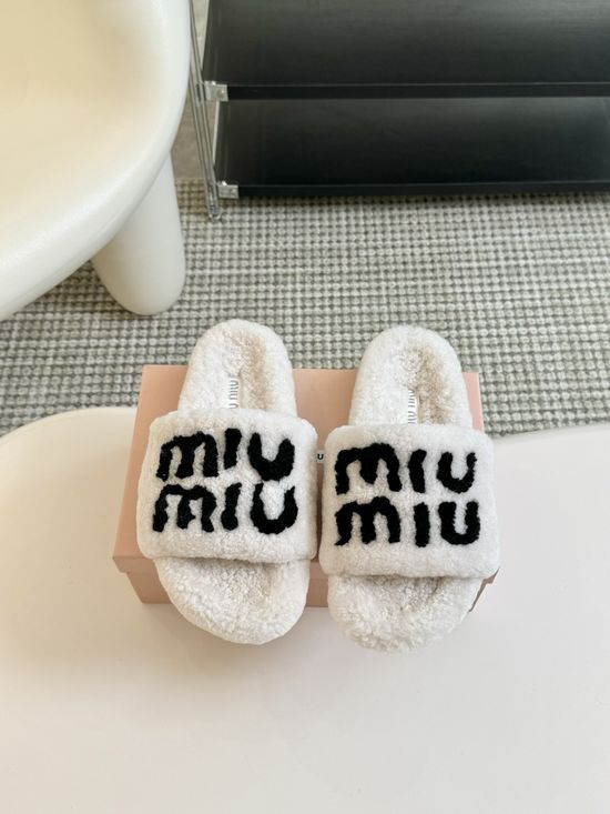 Miu Miu Rhinestone Decor Wool Platform Slippers Non Slip TPU Sole