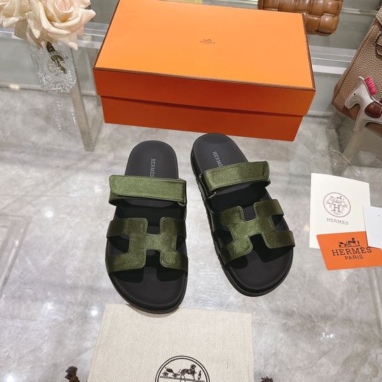 Hermes Silk Upper Non Slip Casual Open Toe Slides