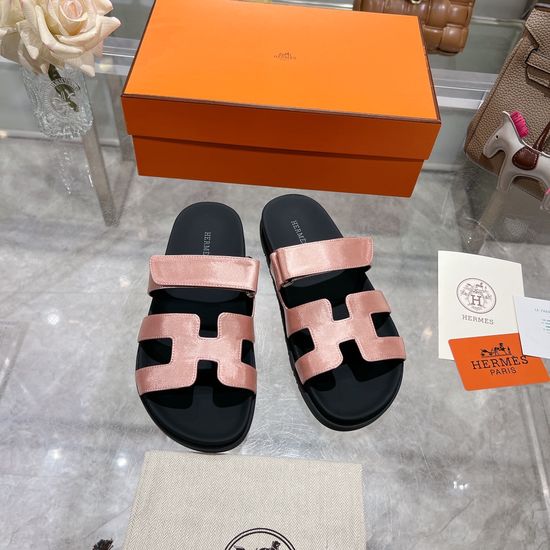 Hermes Silk Upper Non Slip Casual Open Toe Slides