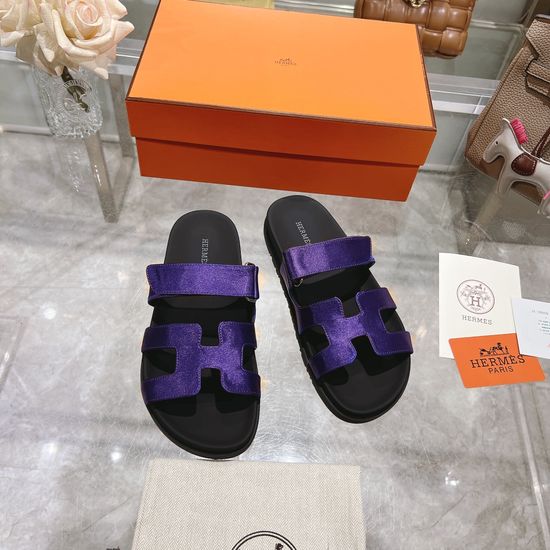 Hermes Silk Upper Non Slip Casual Open Toe Slides