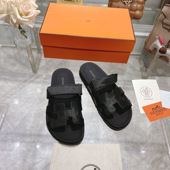 Hermes Silk Upper Non Slip Casual Open Toe Slides