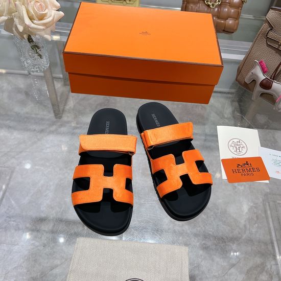 Hermes Silk Upper Non Slip Casual Open Toe Slides