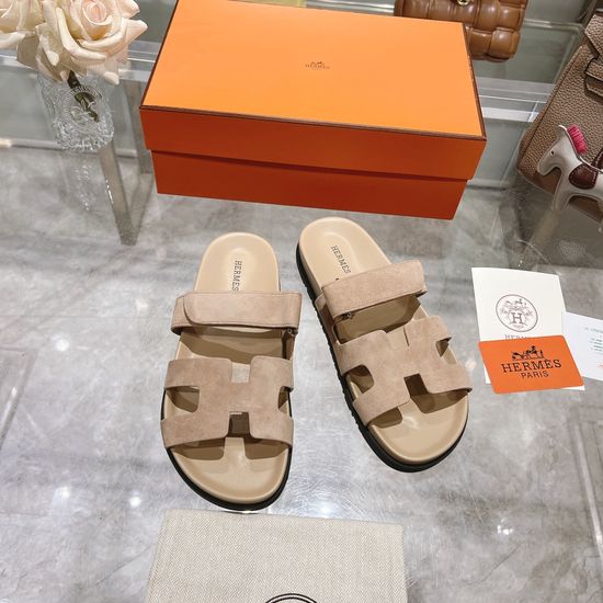 Hermes Suede Casual Slip On Slides with Anti-Slip Sole
