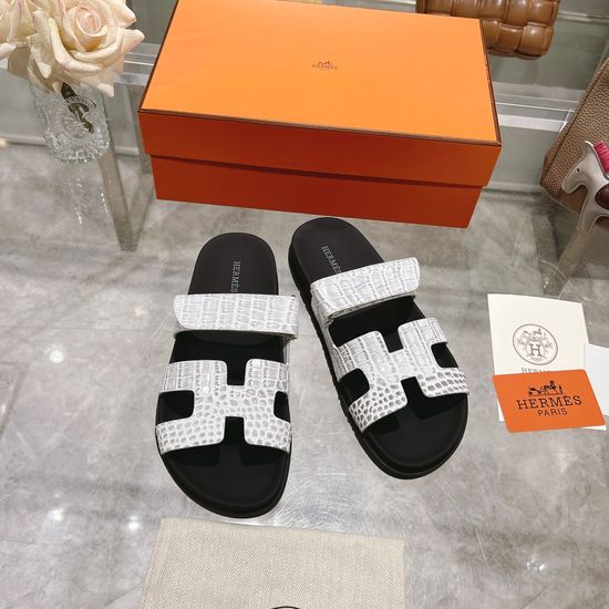 Hermes Crocodile Pattern Casual Slip On Slides Anti-Slip Sole