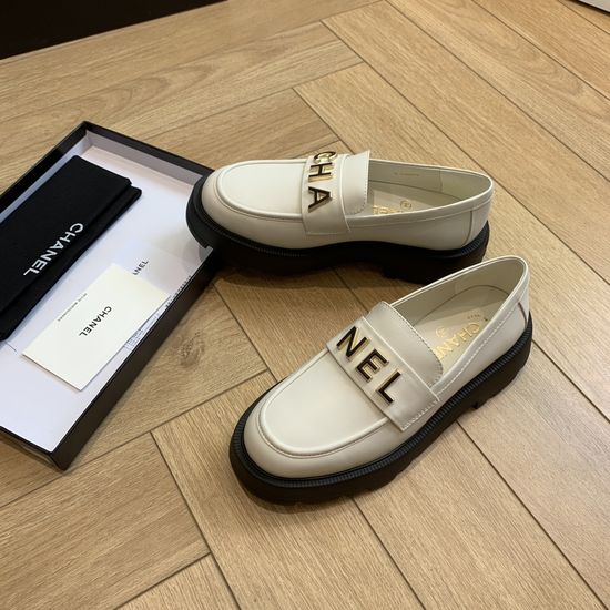 Chanel Thick Sole Leather Loafers with Letter Buckle