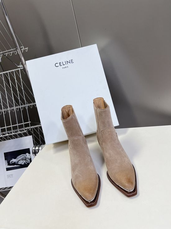 Celine Premium Leather Ankle Boots with Retro Logo Detail
