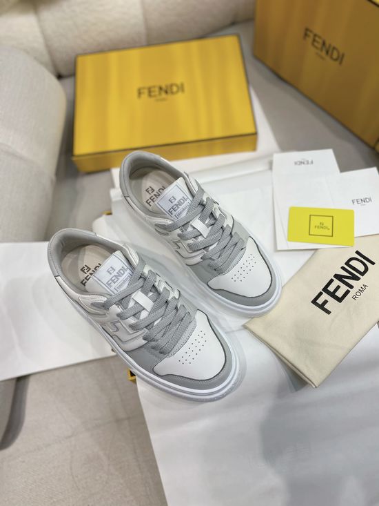 Fendi Premium Leather Thick Sole Low Top Casual Sneakers